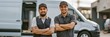 © Andrii Zastrozhnov - Two smiling colleagues, professionals in uniforms, standing together and showcasing teamwork in delivery and transportation services.