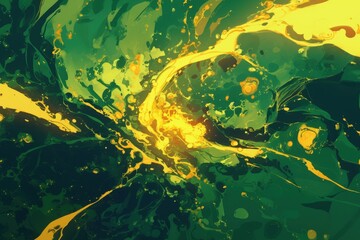 Sticker - Abstract Green and Gold Swirls