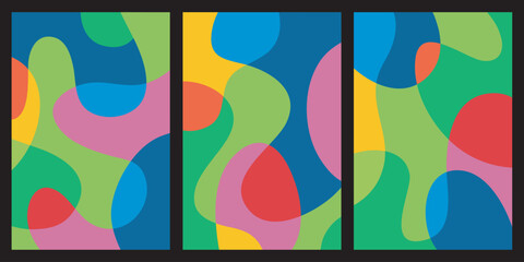 Creative concept of summer bright and juicy cards set. Modern abstract art design with liquid shapes with overlay effect. Templates for celebration, ads, branding, banner, cover, label, poster, sales