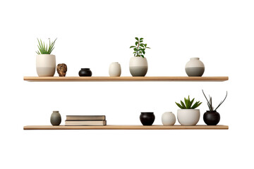 A Minimalist Shelf Display With Succulents and Vases on a White or Clear Surface PNG Transparent Background