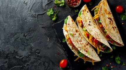 Wall Mural - Three delicious quesadillas banner with copy space