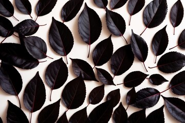 Black leaves on white background, floral pattern background wallpaper