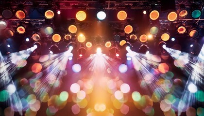 Wall Mural - abstract multi colored light background with defocused bokeh light the stage of the entertainment show