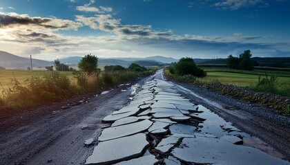 Canvas Print - dirty broken road in the countryside