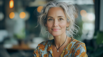 Poster - Smiling middle-aged female executive CEO leading project management