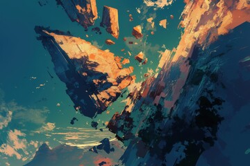 Wall Mural - Abstract Landscape with Broken Rocks and Sky