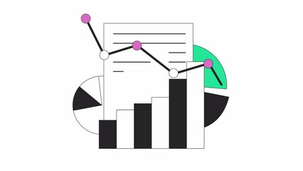 Poster - Business statistical data collecting line 2D objects animation. Analyzing commercial activity results flat color cartoon 4K video, alpha channel. Infocharts animated items on white background