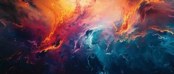 Wall Mural - A colorful space scene with a blue and orange cloud