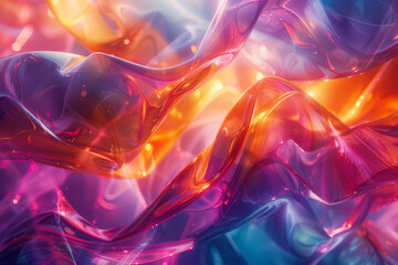 Poster - A dynamic composition of abstract shapes that seem to be vibrating and moving, with bright colors and high energy,