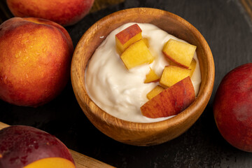 Wall Mural - yogurt and cow's milk and nectarine slices