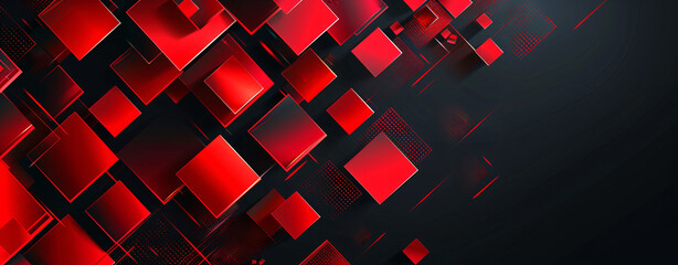 Poster - Red geometric background with red squares and shapes, vector illustration in the style of dark color palette, isometric perspective, high resolution, hyper quality,