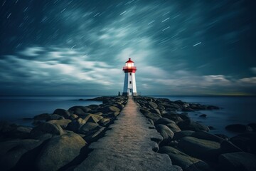 Wall Mural - Lighthouse landscape night sky architecture.