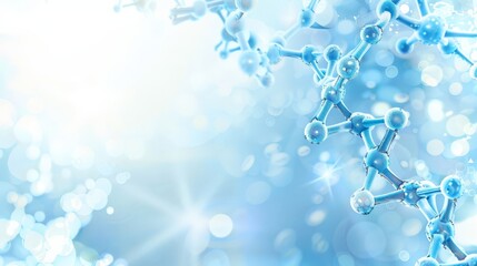 Poster - Blue molecular structure with bright bokeh background. Abstract concept for medical research and innovation.