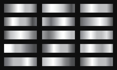 Poster - set of silver metallic gradient design decoration on black background