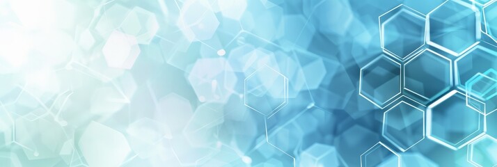 Poster - Bright and airy medical background with hexagonal elements and a blue color scheme. Suitable for healthcare and technological innovations.