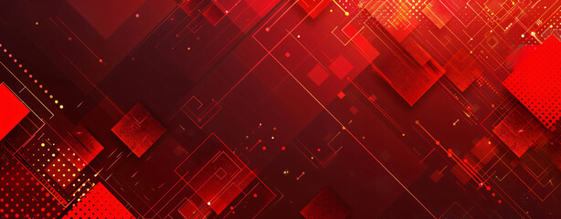 Poster - Red geometric background with red squares and shapes, vector illustration in the style of dark color palette, isometric perspective, high resolution, hyper quality,