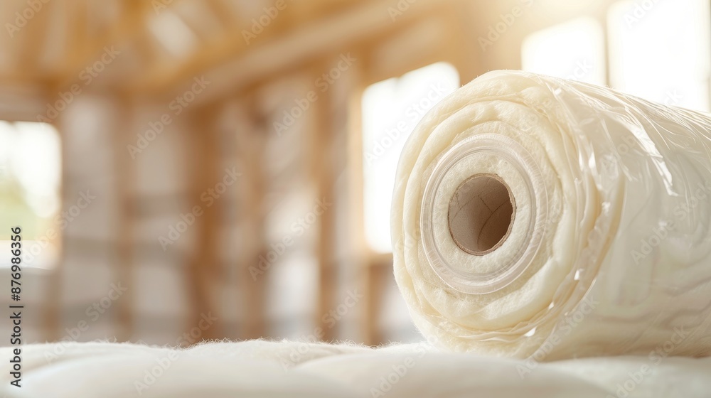 Insulation roll being installed in a residential building, highlighting ...