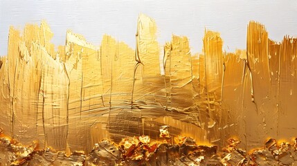 Wall Mural - A painting of a city skyline with a lot of gold paint 