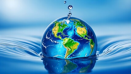 abstract background with lines,drops of water on a green background,earth in water drop