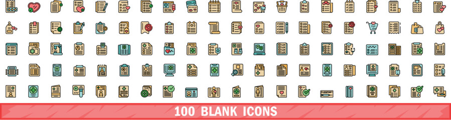 Canvas Print - 100 blank icons set. Color line set of blank vector icons thin line color flat on white