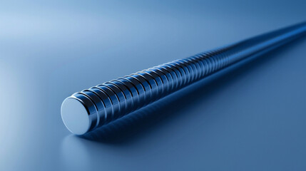 3D render of a segmented rod on a solid sapphire blue background.