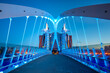 Millennium Bridge, footbridge at dusk, Salford Quays, Media City UK, Greater Manchester, England, United Kingdom, Europe