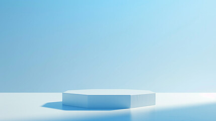 Wall Mural - Minimalist 3D render of a flat hexagon on a solid sky blue background