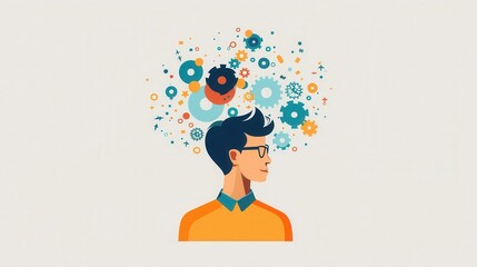 Wall Mural - Expression, Improvement, Solution, expressive person improving and solving problems, flat design illustration