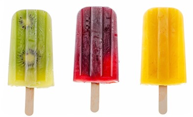 Three popsicles isolated on a white background.