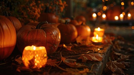 Canvas Print - Pumpkins lit up by candles for Halloween decor