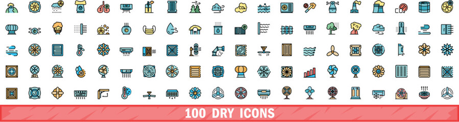 Poster - 100 dry icons set. color line set of dry vector icons thin line color flat on white