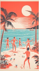 Canvas Print - Beach tropical volley ball swimwear outdoors drawing.