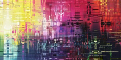 Wall Mural - Exciting vibrant glitch art with neon colors and abstract patterns, perfect for modern media projects. AIG62