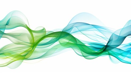 Wall Mural - Abstract green and blue flowing waves on white background.