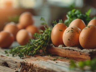 Wall Mural - Eggs on Wooden Table