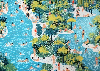 Poster - Pool party close up nature outdoors painting.