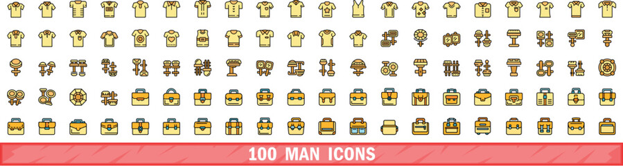 Poster - 100 man icons set. Color line set of man vector icons thin line color flat on white