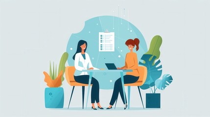 Poster - Financial health check, advisor assessing client's finances, flat design illustration
