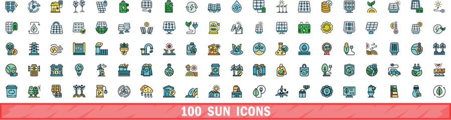 Poster - 100 sun icons set. Color line set of sun vector icons thin line color flat on white