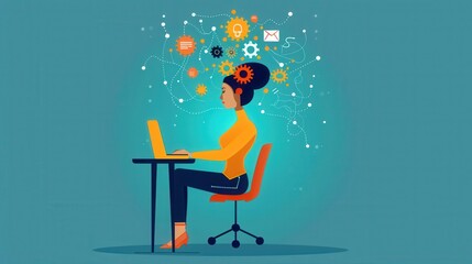 Poster - Innovation: Technology, person using advanced technology, flat design illustration