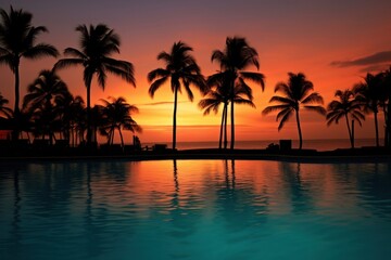 Poster - Tropical resort swimming pool tree outdoors tropical.