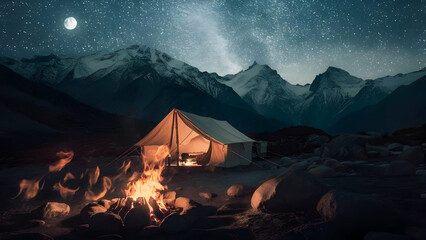 Wall Mural - Mountain Sojourn Campfire Flickers Under Stars