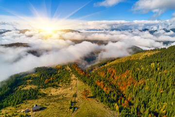 Wall Mural - Drone view of the mountains on a sunny day