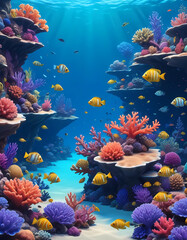 Wall Mural - Underwater scene with colorful sea creatures