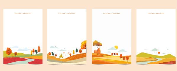 Wall Mural - autumn background with beautiful natural scene for a4 vertical design