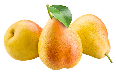 Poster - Pear isolated png. Three yellow pears with red side on transparent background. PNG format. Pear with no background. Full depth of field.