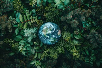 Image depicting Earth surrounded by greenery, symbolizing ecological awareness and Earth Day