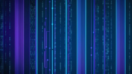 Abstract Binary Code and Circuit Lines in Blue and Purple
