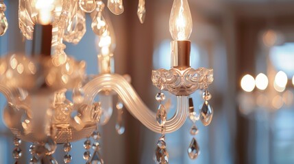 Sticker - Blurred vintage crystal chandelier in a room