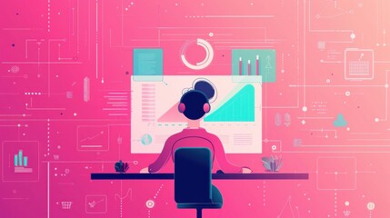 Poster - Large-scale data analysis, AI-driven insights, flat design illustration